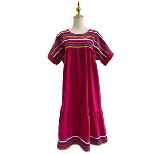 Vintage Cotillion Pink 100% Cotton Color Stripe Ruffle Muumuu House Dress size L